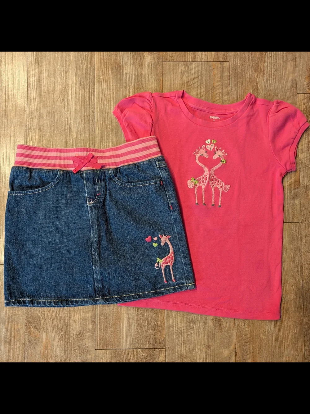 Girls Giraffe Tee & Denim Skirt Set Gymboree Size 8 New